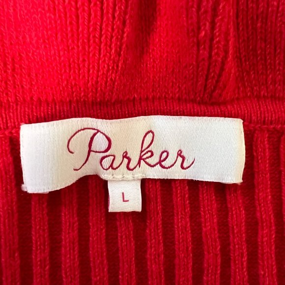 Parker Gyladyce Off Shoulder Ruffle Trim Knit Sweater Strawberry Red size Large - Picture 9 of 12